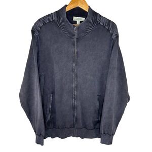 Cabela's Men's Cardigan Sweater SZ L Black Gray Grunge Mineral Wash Faded‎ Look